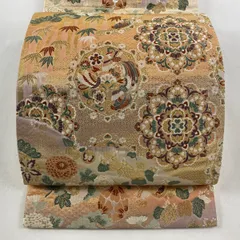 【美品】 袋帯 秀品 華文 花鳥 刺繍 金糸 薄ピンク 六通 正絹 【中古】