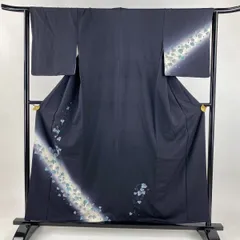 付下げ 身丈157.5cm 裄丈64.5cm M 袷 葡萄 ぼかし 墨色 正絹 秀品 【中古】