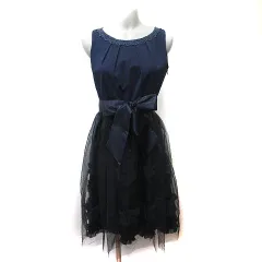 アクシーズファム axes femme ワンピース ひざ丈 ノースリーブ チュール レース M 紺 ネイビー /YI