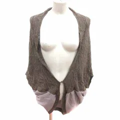 シンプリシテェ Simplicite カーディガン ニット 切替 ドルマンスリーブ 五分袖 麻混 リネン混 茶 ブラウン /YK