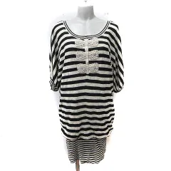 トラッゾドンナ Torrazzo Donna ニットワンピース 五分袖 ボーダー コットンパール F 黒 ブラック ベージュ /YI