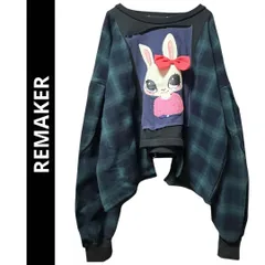 LL✨うさぎ✨アシメントリー✨ドッキングトレーナー✨古着リメイク⭐チェック