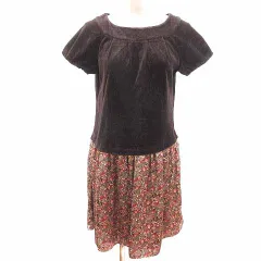 マッキントッシュフィロソフィー MACKINTOSH PHILOSOPHY ワンピース ミニ ドッキング ベロア 花柄 半袖 38 M 茶 ブラウン /YK