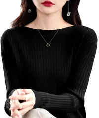 [Elixio] [エリクシオ] リブニット レディース トップス セーター ニット 長袖 薄手 無地 シンプル 上品 きれいめ 着痩せ 細見え ベーシック 上 オフィス 秋 冬 (JP, アルファベット, XL, ブラック) [ブラック] [XL]