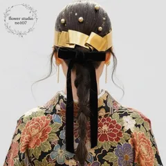 卒業式　髪飾り　ベロアリボン×ゴールドリボンの髪飾り　成人式髪飾り　卒業式髪飾り　紐アレンジ　結婚式髪飾り　ウェディング髪飾り　和装　袴　ヘッドドレス　前撮り　後撮り