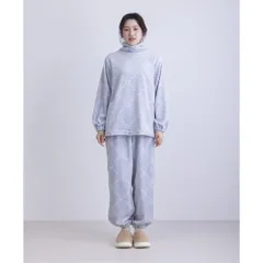 ☆ 09.グレー ☆ フランネル総柄上下セット ルームウェア レディース 上下セット パジャマ 長袖 おしゃれ 部屋着 ふわふわ かわいい 寝巻き 寝間着 ロングパンツ 長ズボン ナイトウェア フランネル 暖かい 総柄 あったか 秋冬 ハイネック プルオーバー