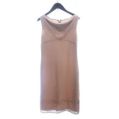 イネド INED ワンピース パーティドレス ひざ丈 ドレープ スパンコール ノースリーブ 7 S ベージュ /AU