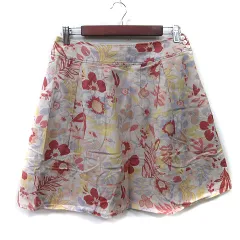 グリーンレーベルリラクシング ユナイテッドアローズ green label relaxing フレアスカート ひざ丈 花柄 麻混 リネン混 40 L マルチカラー /YI