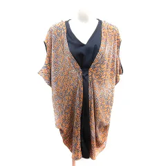 ブージュルード Bou Jeloud ワンピース ミニ Vネック 切替 総柄 フレンチスリーブ 38 M キャメル 茶 ブラウン /AU