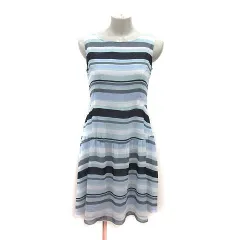 クミキョク 組曲 KUMIKYOKU ワンピース ひざ丈 ボーダー ノースリーブ 2 青 ブルー 白 ホワイト 紺 ネイビー /MS