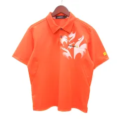 ルコックスポルティフ le coq sportif GOLF COLLECTION ゴルフウェア ポロシャツ プリント ロゴ刺繍 半袖 M オレンジ /MN