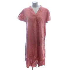 シューラルー SHOO・LA・RUE シャツワンピース ひざ丈 スリットネック 麻混 リネン混 半袖 F ピンク /AU