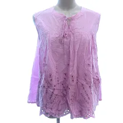 ナノユニバース nano universe シャツ ブラウス オープンフロントネック リボン カットワーク レース ノースリーブ F ピンク /AU