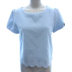 ナチュラルビューティーベーシック NATURAL BEAUTY BASIC シャツ ブラウス カットワーク 半袖 M 水色 ライトブルー /AU