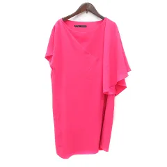 ザラ ベーシック ZARA BASIC ワンピース ミニ フレンチスリーブ アシンメトリー L ピンク /MN