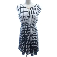 ダイアグラム Diagram ワンピース ひざ丈 胸開き 総柄 フレンチスリーブ 36 S 白 ホワイト /AU