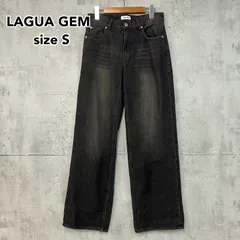 LAGUA GEM ラグアジェム 2018 ワイドデニムパンツ S 黒 ブラック コットン100% ダメージ加工風 ストレート ハイウエスト カジュアル 古着 ★ ■■