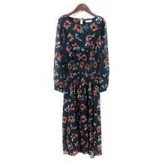 アンデミュウ Andemiu ワンピース ロング 花柄 長袖 S 紺 ネイビー /MN