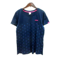 アディダスネオ adidas neo カットソー Tシャツ クルーネック ドット ロゴ刺繍 半袖 L 紺 ネイビー /MN