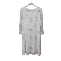 ミッシュマッシュ MISCH MASCH ワンピース ひざ丈 ノーカラー 花柄 七分袖 38 白 ホワイト 青 ブルー グレー /MS
