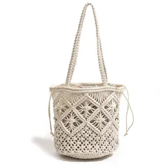 [ハルジオ] かごバッグ 大人 上品 お洒落 レディース マクラメ トートバッグ 編みバッグ おしゃれ 可愛い マクラメバッグ トート ホワイト ベージュ ショルダー 夏 浴衣 和装 バッグ 肩掛け ショルダーバッグ カゴバッグ かごバック 夏用 [ホワイト]