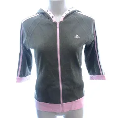 アディダス adidas パーカー ジップアップ 鹿の子 ライン 刺繍 七分袖 L カーキ 緑 グリーン /AU