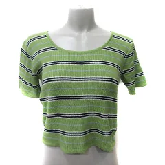 カスタネ Kastane カットソー リブ 半袖 ボーダー F 緑 カーキ /YI