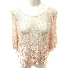 スナイデル SNIDEL ニット カットソー Uネック 五分袖 総柄 F ベージュ /RT