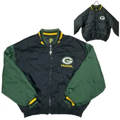 ヴィンテージ グリーンベイ･パッカーズ NFL ナイロンジャケット スタジャン リバーシブル ブロックデザイン P G スポーツ ウェア アウター 緑 黒 チームロゴ メンズ 古着 長袖