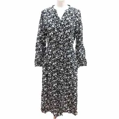 グローバルワーク GLOBAL WORK シャツワンピース ロング 花柄 長袖 L 黒 ブラック 白 ホワイト /YK