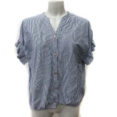 ビームスハート BEAMS HEART シャツ ブラウス 半袖 ストライプ 黒 ブラック /YI