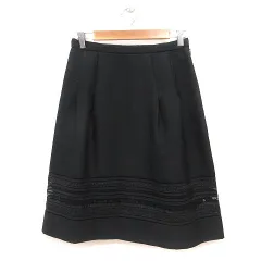 ユキトリイ YUKI TORII フレアスカート ひざ丈 スパンコール チュール 40 黒 ブラック /MS