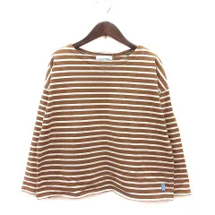 フォークアンドスプーン FORK&SPOON カットソー ボートネック ボーダー 長袖 ONE 茶 ブラウン 白 ホワイト /MS