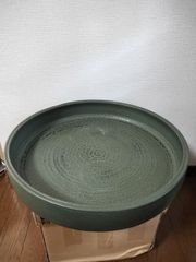 水盤 花器 陶器 貫入釉 緑 作家物 木箱付き 華道 生花 インテリア