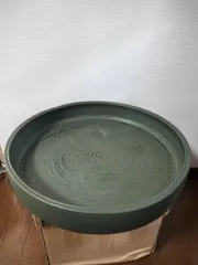 花器 蓮の葉型 青銅色 磁器製 花台 窯 工房 池坊 フラワーベース 水盤 華道具 花瓶 シンプル 生花 華道 手作り 大型 アンティーク レア レトロ インテリア ビンテージ 昭和 24428四つ葉[YT00532]