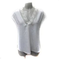 ロペピクニック ROPE Picnic シャツ ブラウス プルオーバー フレンチスリーブ 刺繍 レース 38 M 白 オフホワイト /YI