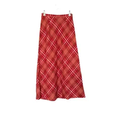 Z1623 SCAPA ロングスカート スキャパ フレア        イタリア 麻 レディース 38 チェック 赤 レッド