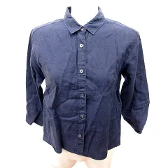 シップス SHIPS シャツ ブラウス 長袖 麻 リネン 38 紺 ネイビー /RT