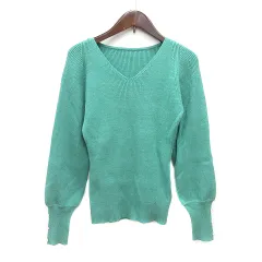 ビス ViS ニット カットソー Vネック 長袖 リブ F 緑 グリーン /MN