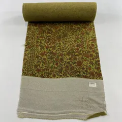 反物 秀品 小紋 花唐草 菱 縮緬 鶯色 正絹 【中古】