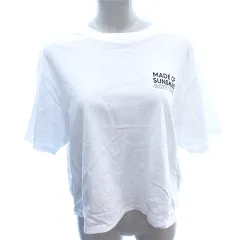 ロキシー ROXY カットソー Tシャツ ラウンドネック ショート丈 プリント 半袖 M 白 ホワイト /AU