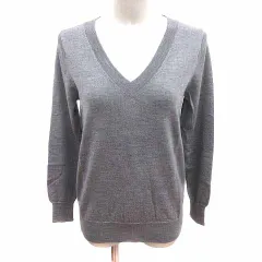ナチュラルビューティーベーシック NATURAL BEAUTY BASIC ニット カットソー Vネック 長袖 ウール M グレー /YK