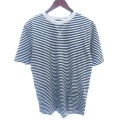 コムサコミューン COMME CA COMMUNE カットソー Tシャツ クルーネック ボーダー 半袖 L 白 ホワイト 紺 ネイビー /AU