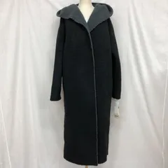 タグ付 アンティカ KINU 裏ボアフーデッドコート ニット×裏ボア Wスナップボタン ロングコート ブラック FREE 廃盤品