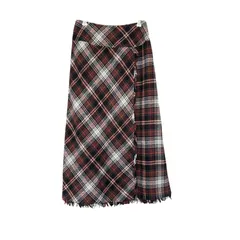 Z1623 SCAPA ロングスカート スキャパ フレア        イタリア ウール レディース 40チェック 赤 レッド 秋冬