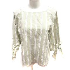 コムサイズム COMME CA ISM シャツ ブラウス 七分袖 ストライプ 9 モスグリーン /RT