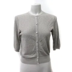 エフデ ef-de カーディガン カットソー 七分袖 透かし編み 9 M 緑 カーキ /YI