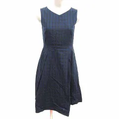 クミキョク 組曲 KUMIKYOKU ワンピース ミニ Vネック チェック ノースリーブ S2 S 紺 ネイビー /YK