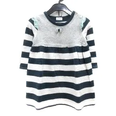 コンビ COMBI mini カットソー クルーネック ボーダー 七分袖 切替 フリル 90 紺 ネイビー /MN ●RY