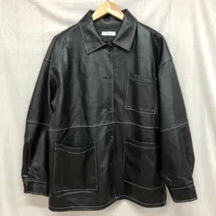 訳あり PAGEBOY フェイクレザーステッチブルゾン 配色ステッチ オーバーサイズ ルーズシルエット シャツ型ジャケット レザージャケット ブラック S FREE相当